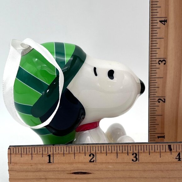 Peanuts Snoopy Plastic Christmas Tree Holiday Ornament 3.5" Green Stocking Hat - Picture 2 of 14